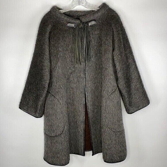 Vintage Bonnie Cashin Design Sills & Co. Mohair Leather Trimmed Cape Coat RARE - Picture 1 of 12